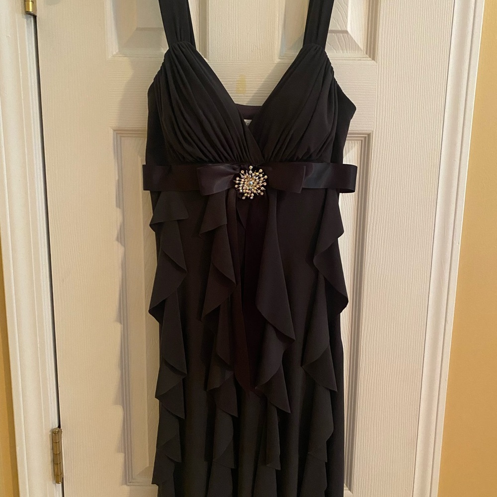 Betsy & Adam Black Ruffled Prom Dress